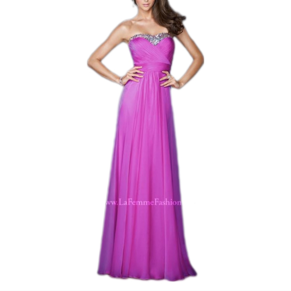 La Femme Magenta Strapless Long Maxi Prom Dress